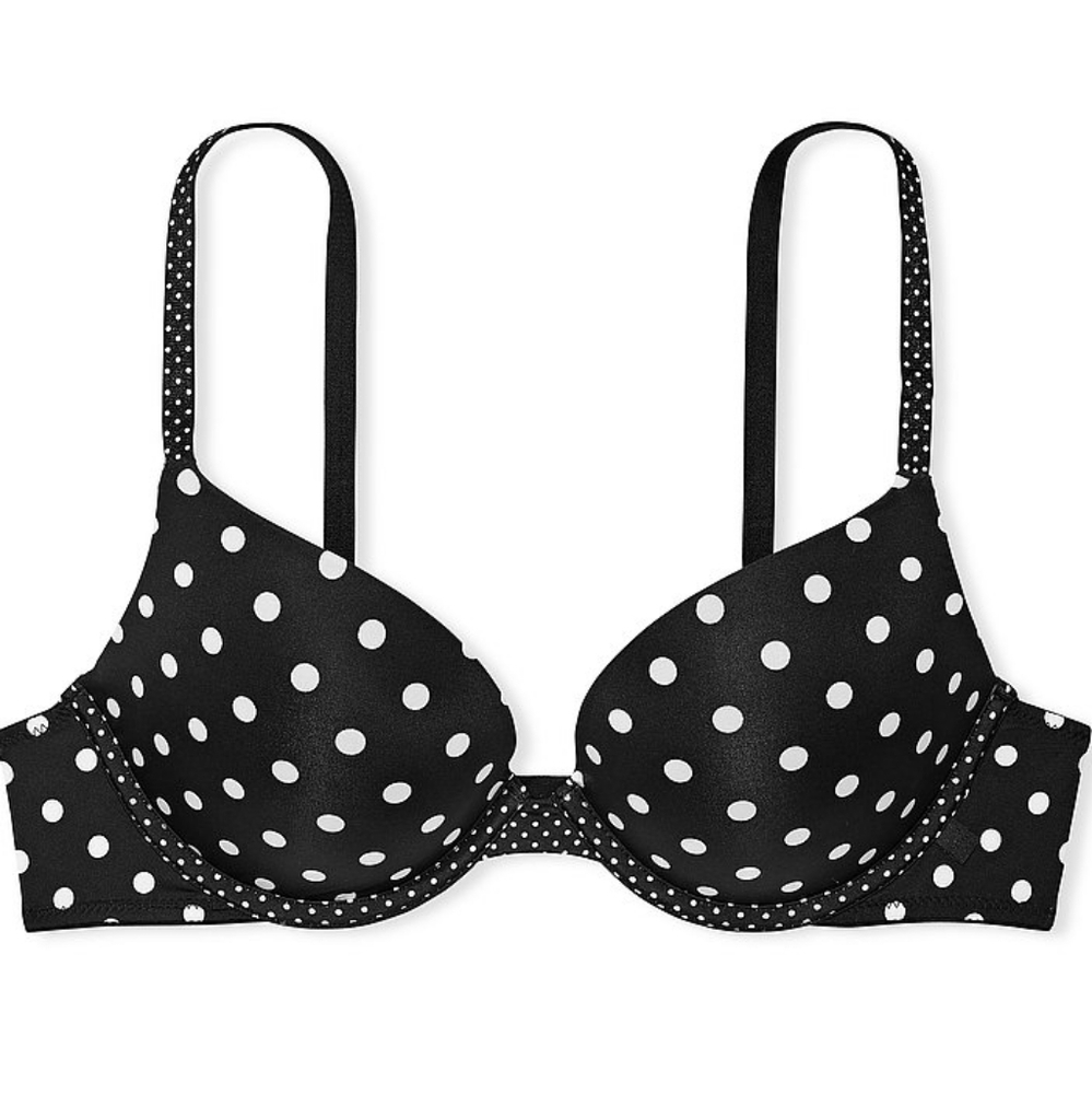 NEW Victoria's Secret Sexy Tee Push-Up Bra In Black &‎ White Polka Dot 38DD 38E